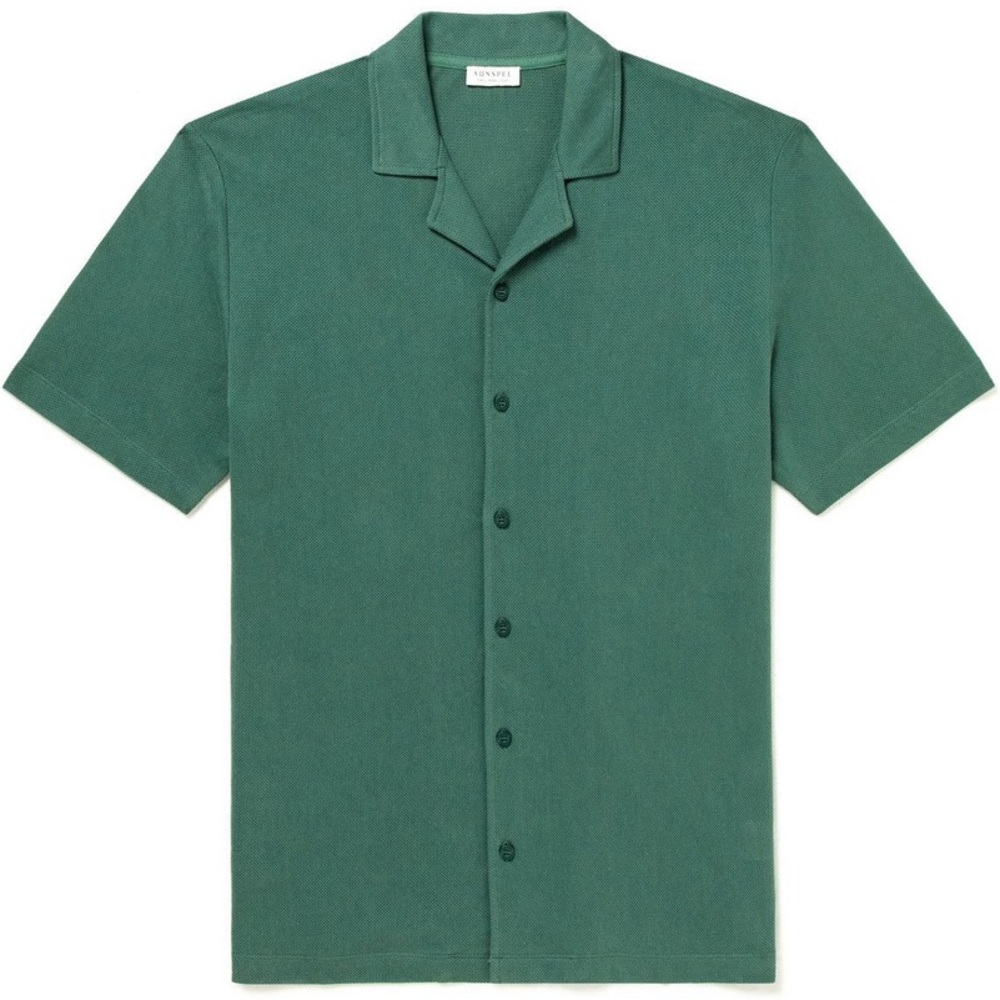 Sunspel Men's Riviera Camp Collar Shirt in Deep Green